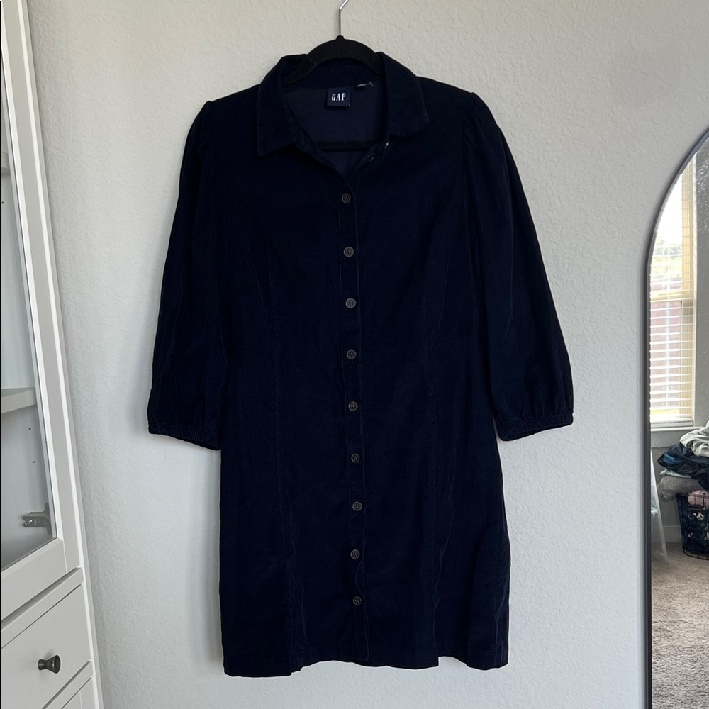 GAP Corduroy Navy Blue Button Up Dress